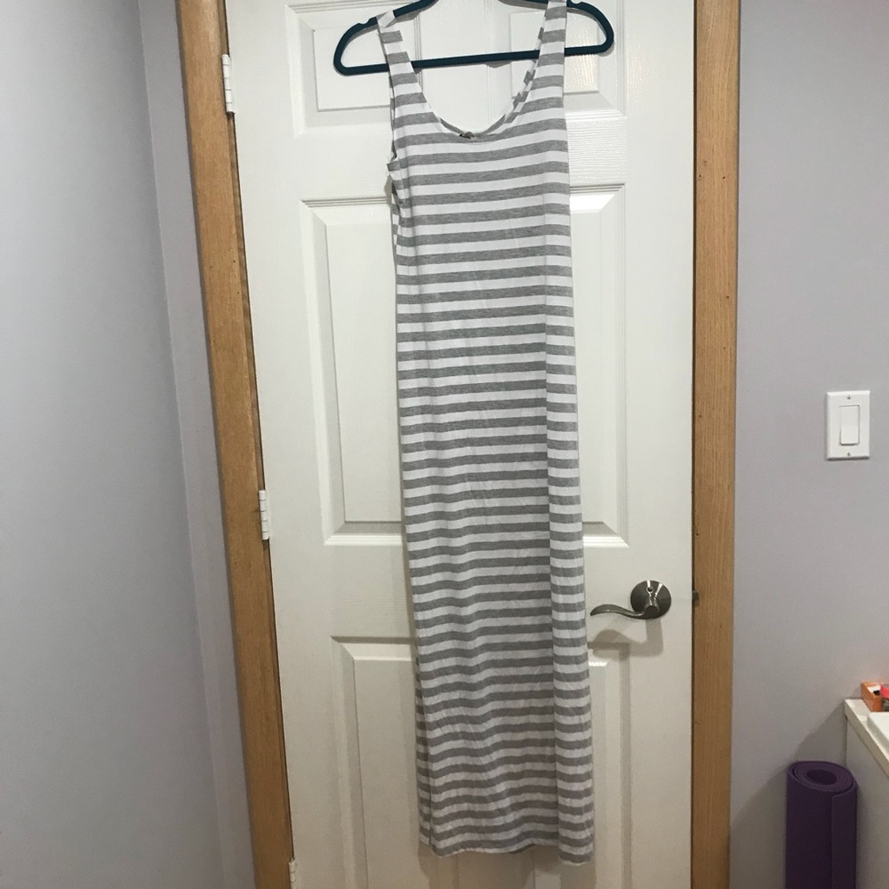 Gray and White Striped Maxi Dress